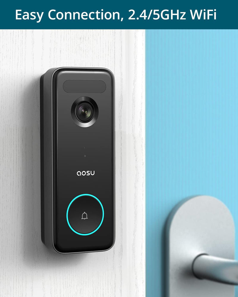 Doorbell Camera Wireless, aosu 5MP Ultra HD, No Monthly Fee, 3D Motion Detection Video Doorbell with Homebase, Enhanced (2.4/5 GHz) WiFi, 180-Day Battery Life, Work with Alexa & Google Assistant